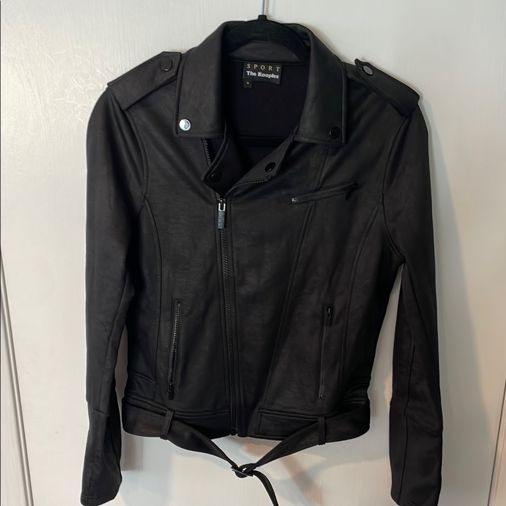 The Kooples Black Leather Jacket with Belted Detail